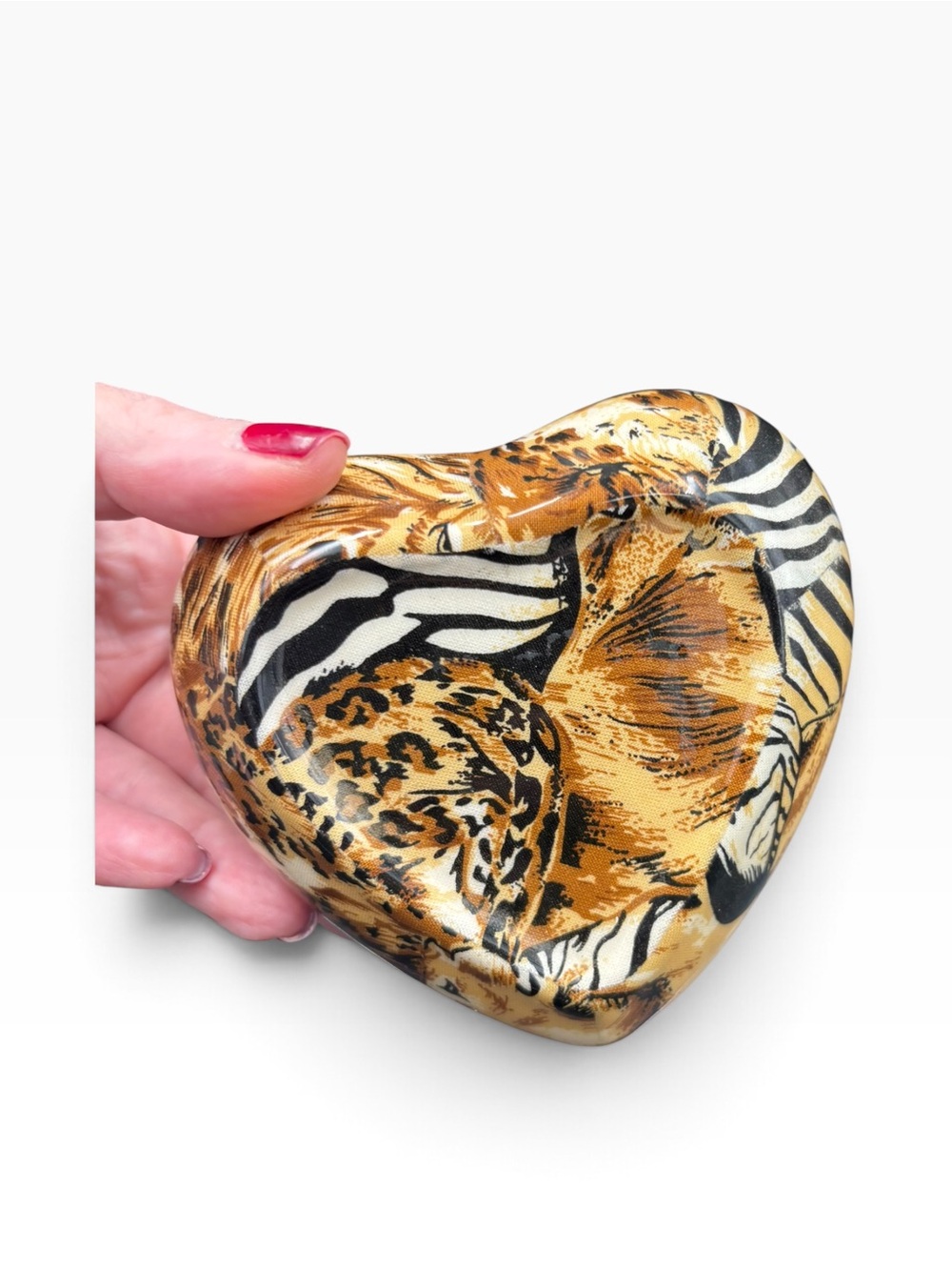 Heart-Shaped Lion Safari Animal Print Jewelry Trinket Box 5” x 4” - Picture 7 of 9